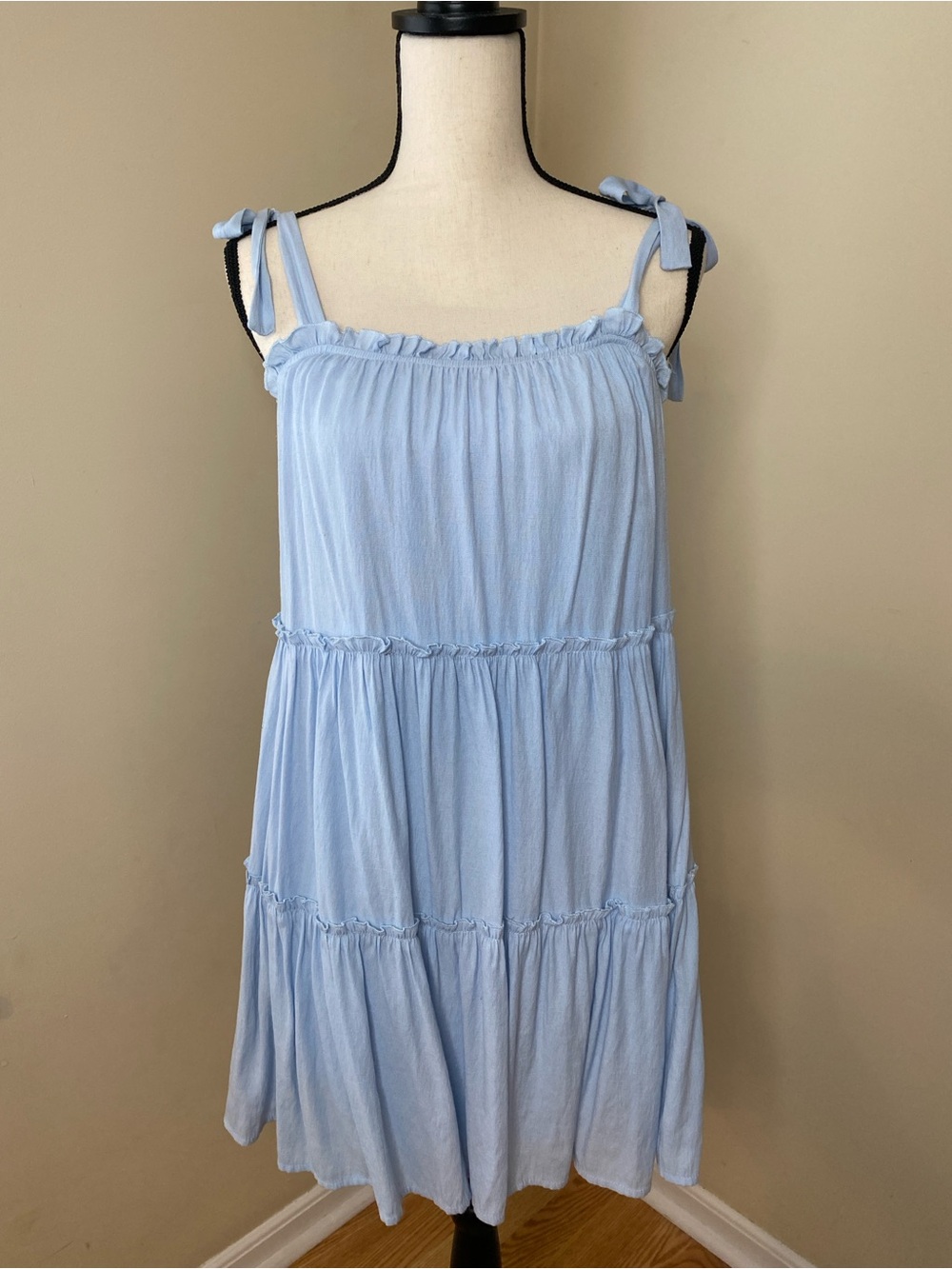 miami Light Blue Tiered Tie-Shoulder Mini Dress